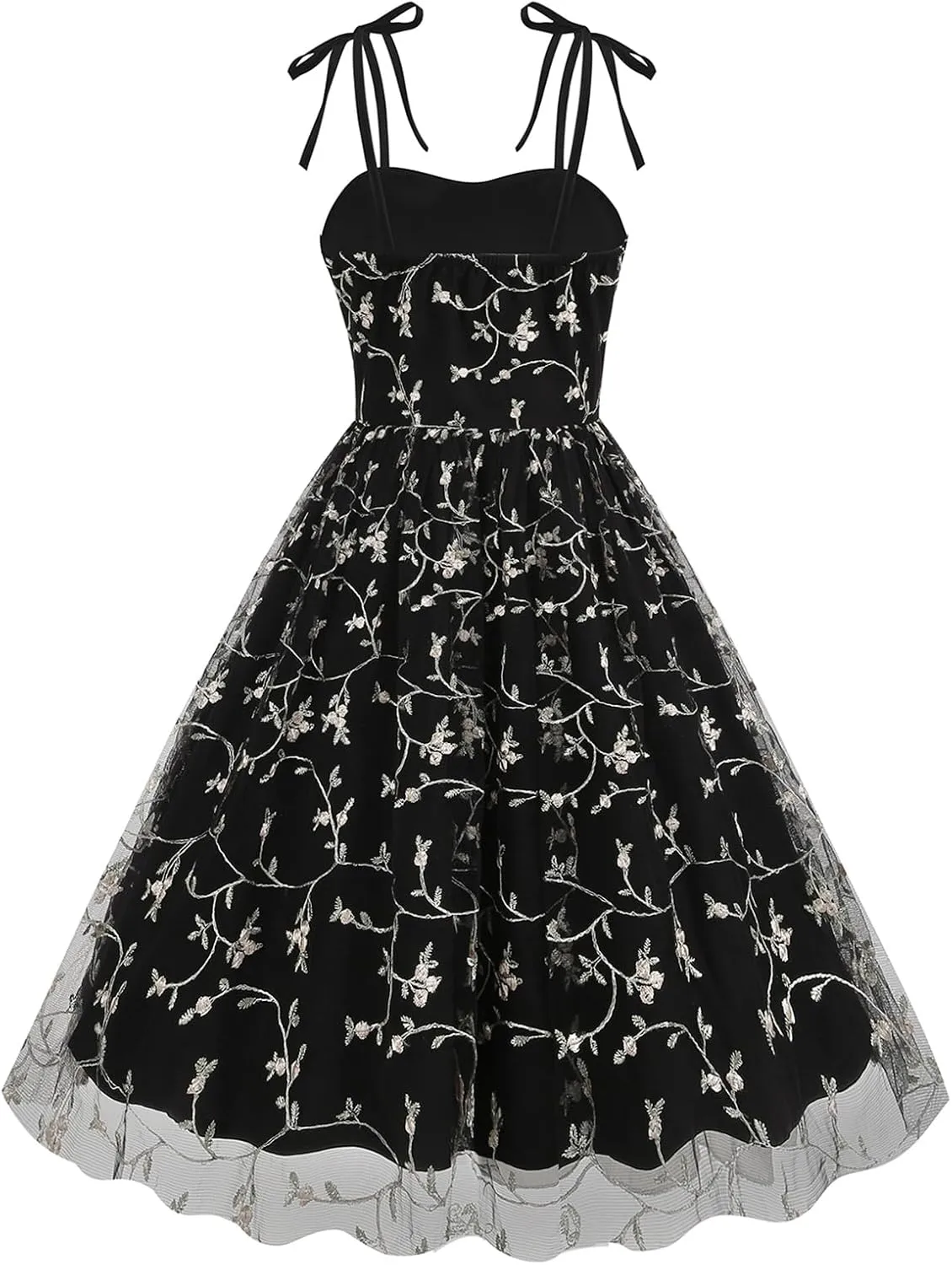 Spaghetti Strap Floral Embroidered Dress for Women Wedding Guest Tea Party Dress for Woman Tulle Prom Formal Cocktail Dress