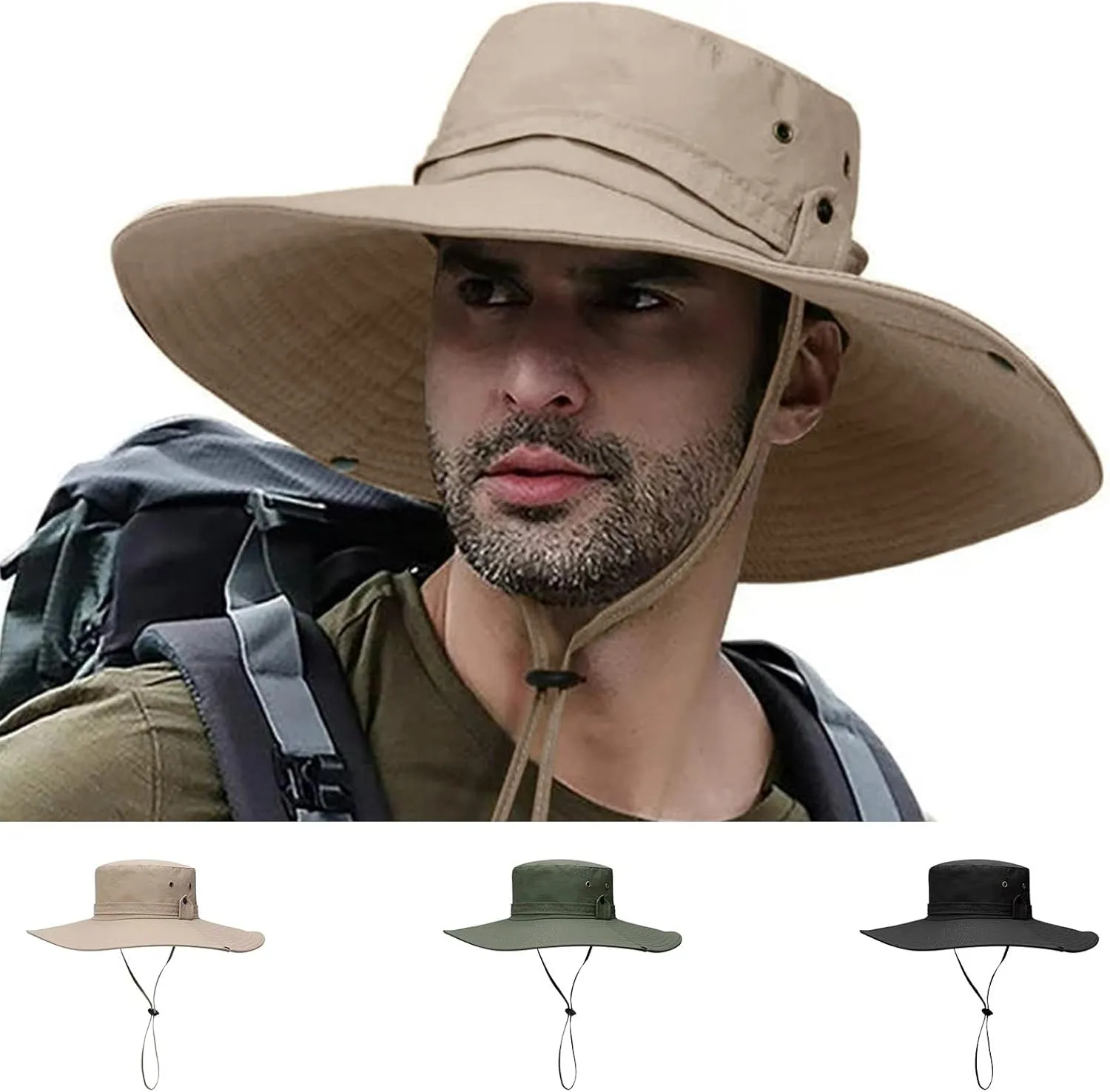 SPF Bucket Hats for Men Women Lightweight Breathable Wide Brim Boonie Hat UV Protection Hiking Fishing Safari Sun Hat