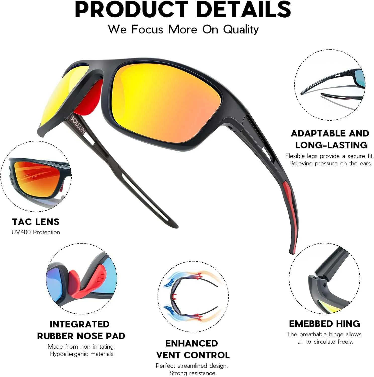 Sports Polarized Sunglasses for Men Woman, Wrap Around Sun Glasses UV Protection for Running Cycling Fishing Driving