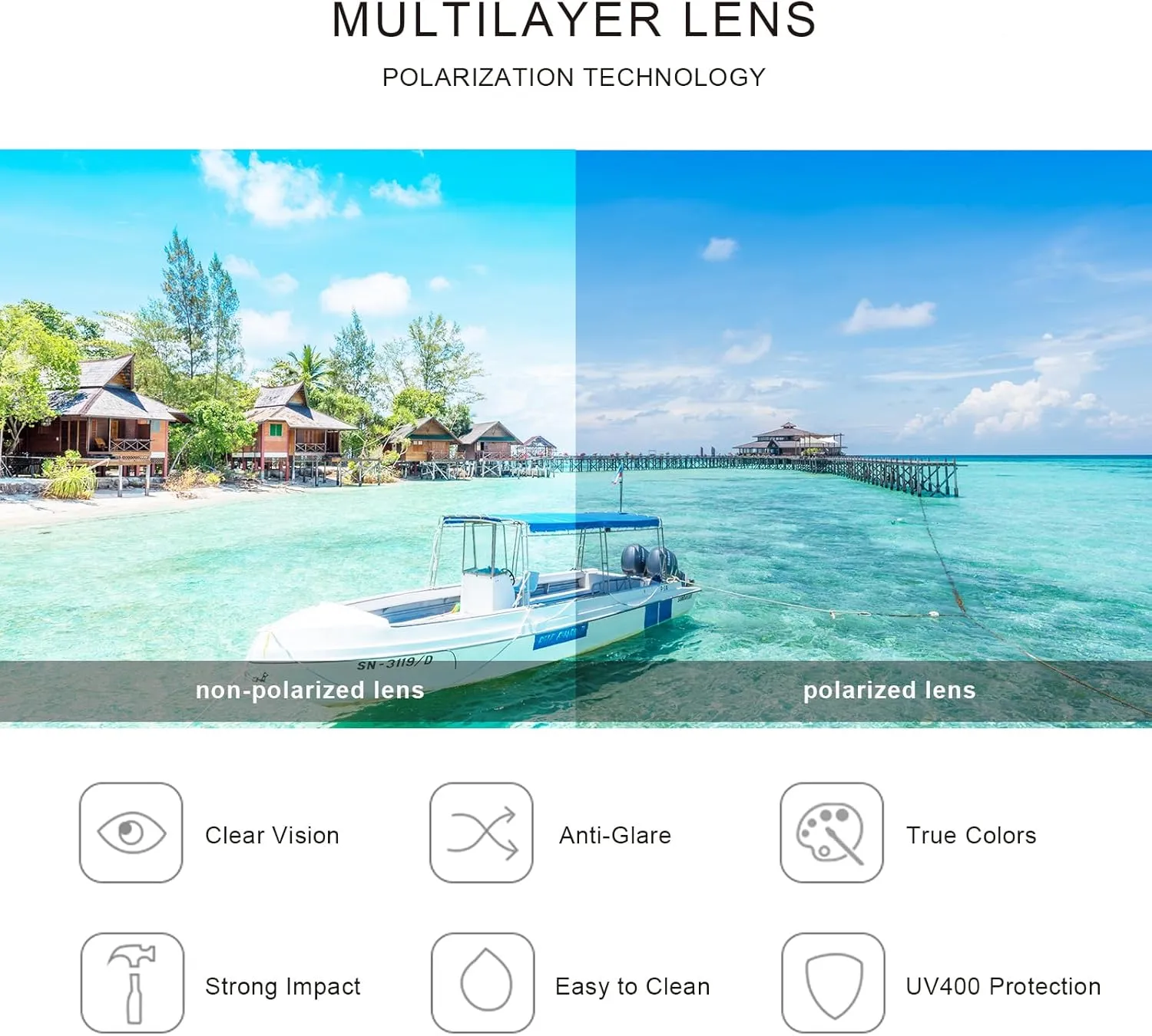 Sports Polarized Wrap Sunglasses For Men - Fishing Glasses UV Protection Rectangle