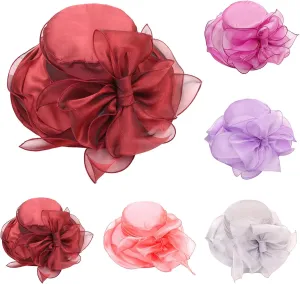 Spring Summer Mesh Sunshade Hats Flower Temperament Wedding Dress Sun Dome Large Brim Derby Hats for Women 2025