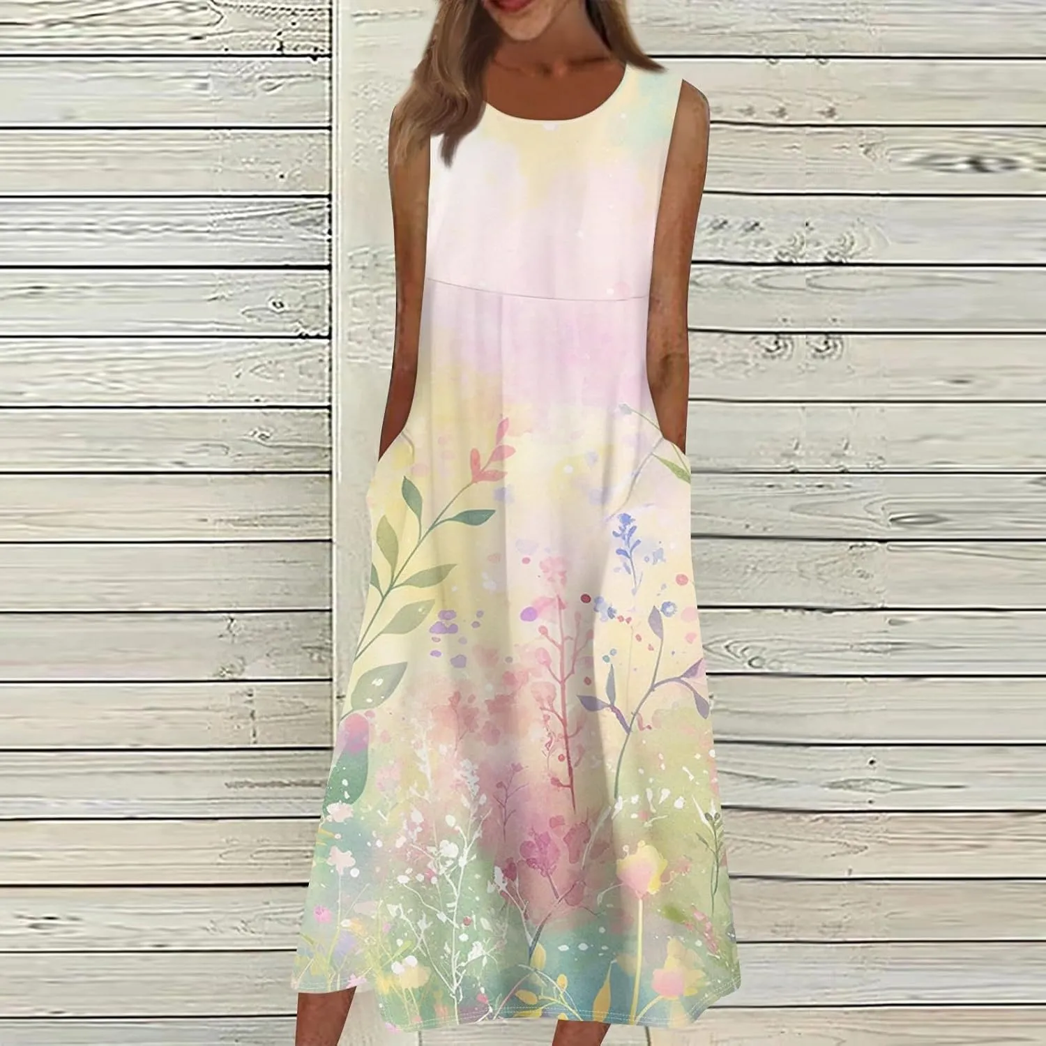 Strapless Dress for Women Summer Stylish Travel Crewneck Floral Dresses with Pockets Floral Party Summer Outfits
