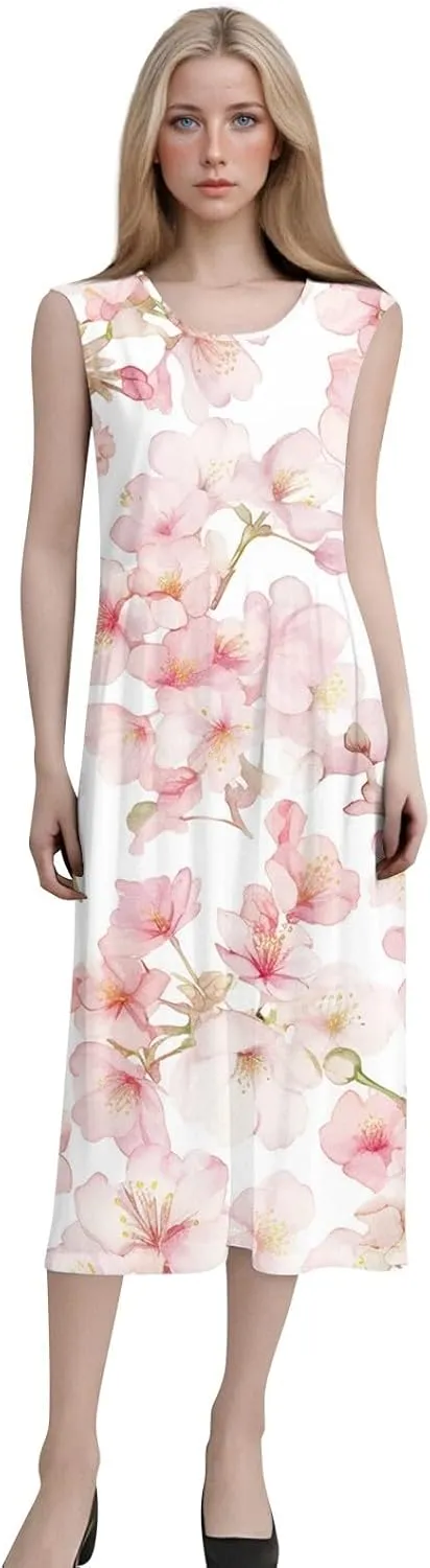 Strapless Dress for Women Summer Stylish Travel Crewneck Floral Dresses with Pockets Floral Party Summer Outfits