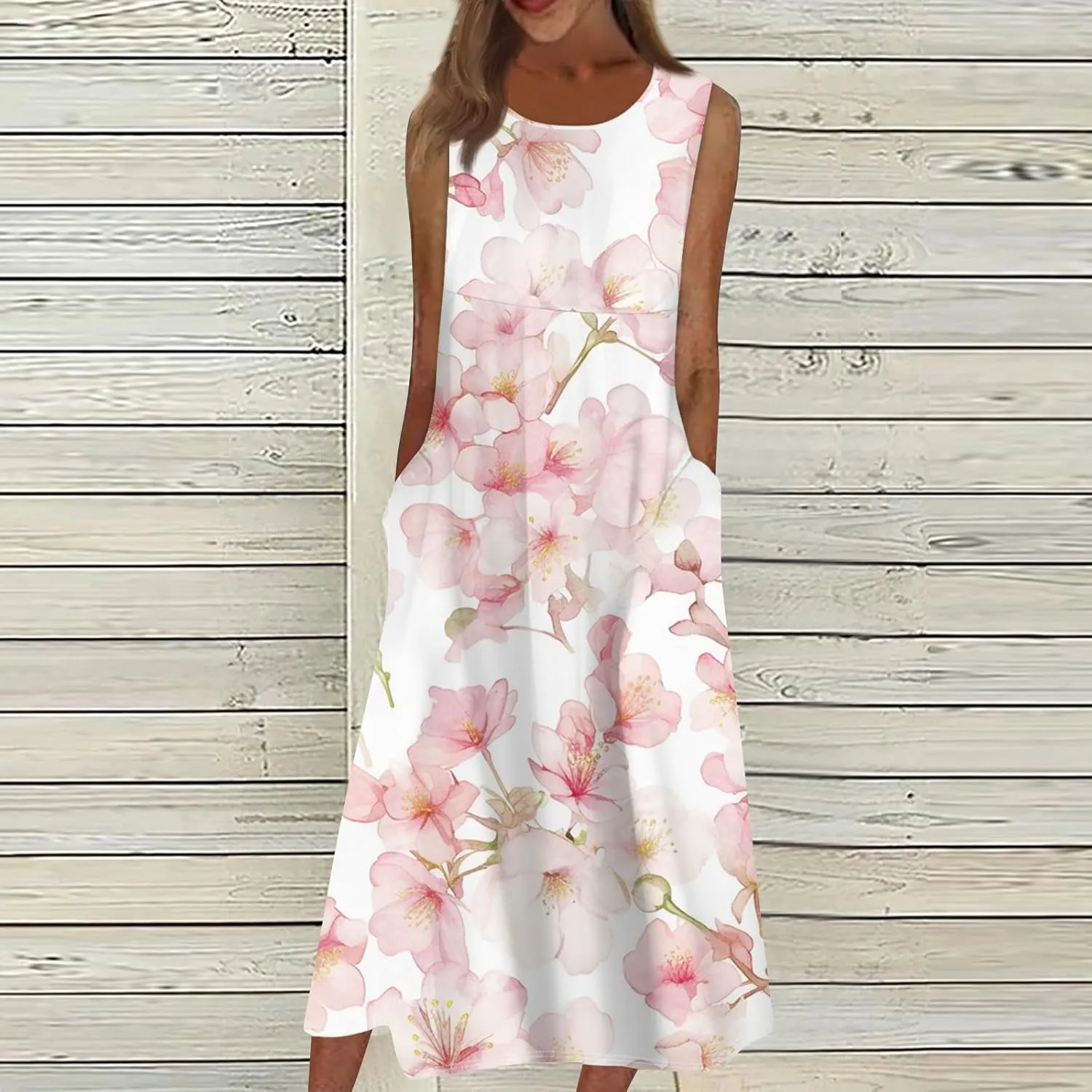 Strapless Dress for Women Summer Stylish Travel Crewneck Floral Dresses with Pockets Floral Party Summer Outfits