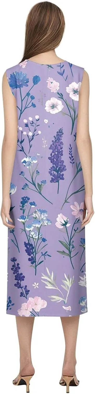 Strapless Dress for Women Summer Stylish Travel Crewneck Floral Dresses with Pockets Floral Party Summer Outfits