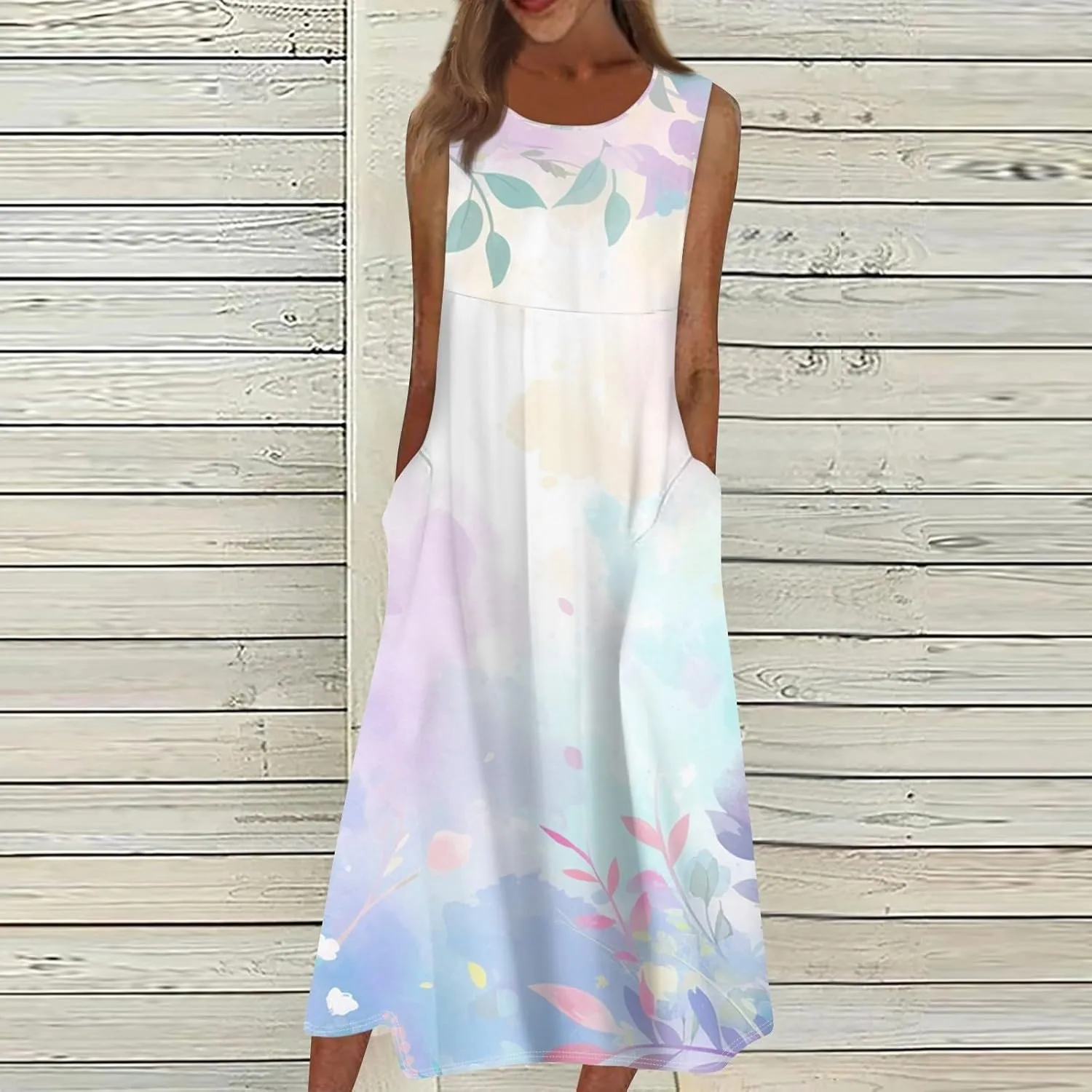 Strapless Dress for Women Summer Stylish Travel Crewneck Floral Dresses with Pockets Floral Party Summer Outfits
