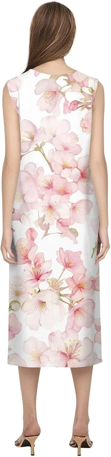 Strapless Dress for Women Summer Stylish Travel Crewneck Floral Dresses with Pockets Floral Party Summer Outfits