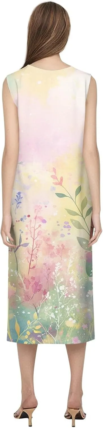 Strapless Dress for Women Summer Stylish Travel Crewneck Floral Dresses with Pockets Floral Party Summer Outfits