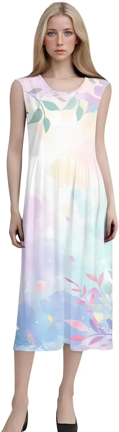 Strapless Dress for Women Summer Stylish Travel Crewneck Floral Dresses with Pockets Floral Party Summer Outfits