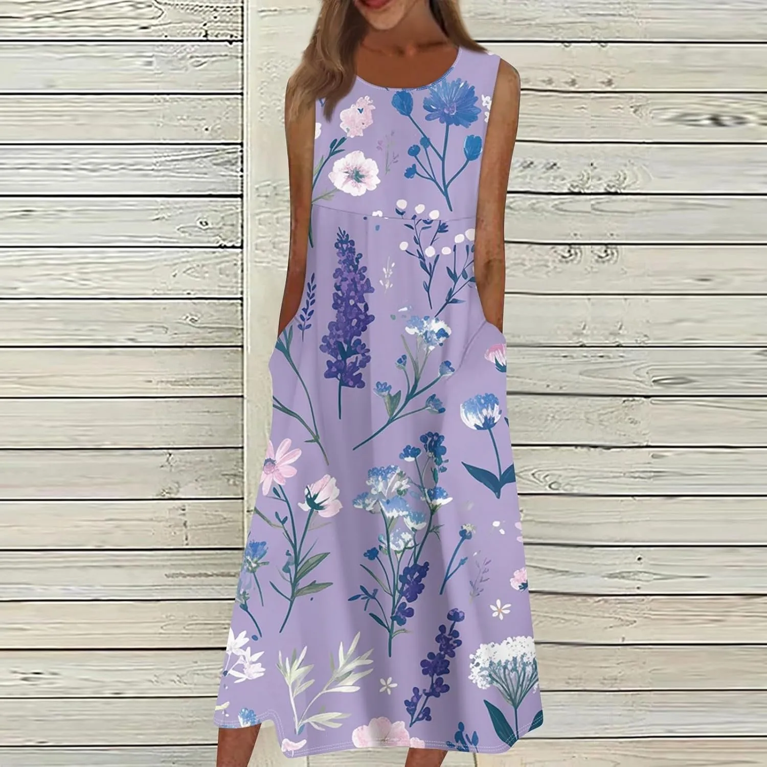 Strapless Dress for Women Summer Stylish Travel Crewneck Floral Dresses with Pockets Floral Party Summer Outfits