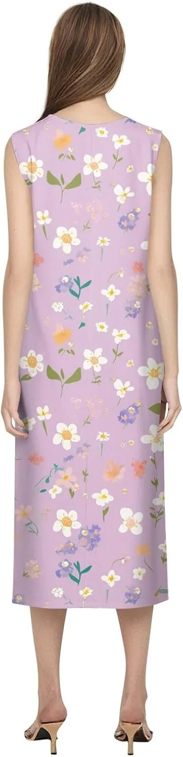 Strapless Dress for Women Summer Stylish Travel Crewneck Floral Dresses with Pockets Floral Party Summer Outfits