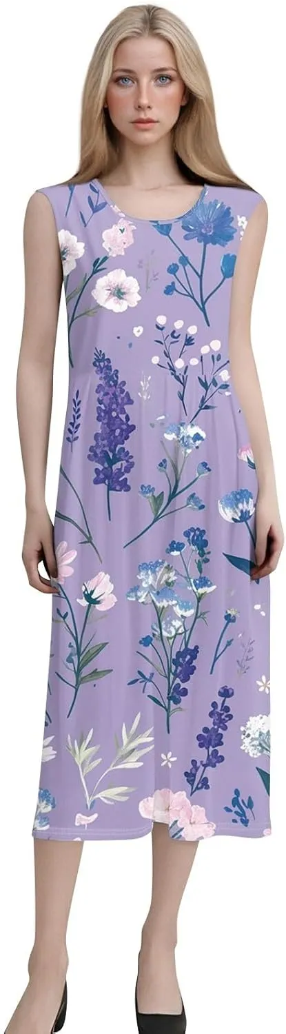 Strapless Dress for Women Summer Stylish Travel Crewneck Floral Dresses with Pockets Floral Party Summer Outfits