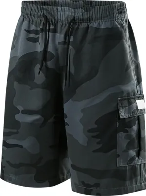 Summer Camo Shorts for Mens Training Workout Sport Cargo Pants Casual Drawstring Baggy Shorts with Pockets Plus Size