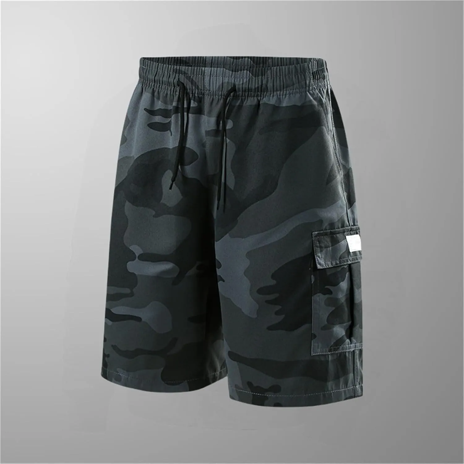 Summer Camo Shorts for Mens Training Workout Sport Cargo Pants Casual Drawstring Baggy Shorts with Pockets Plus Size