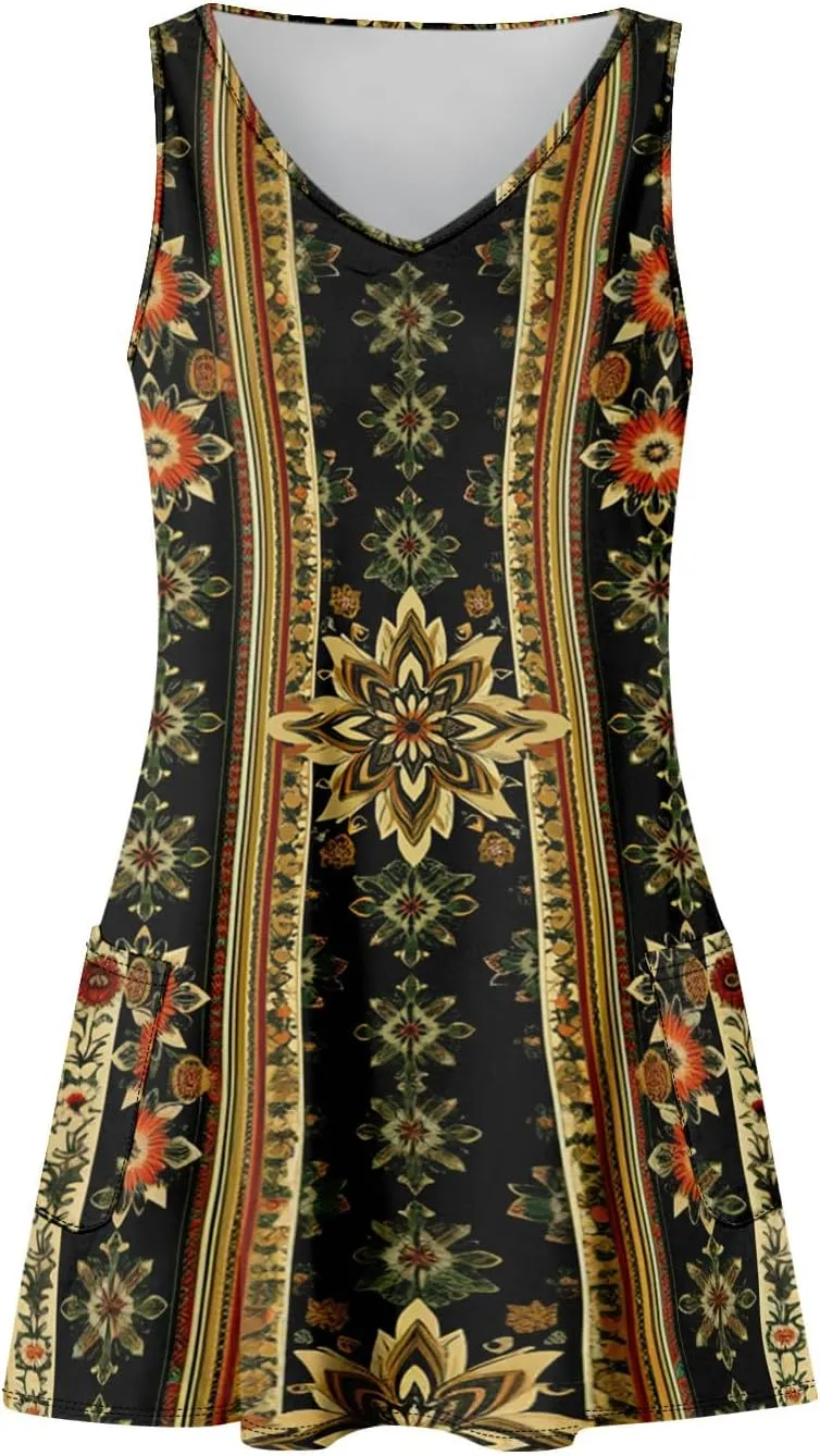 Summer Dresses for Women 2025 Casual Bohemian Vacation Printed Tank Top with Pocket Dress Casual Dresses