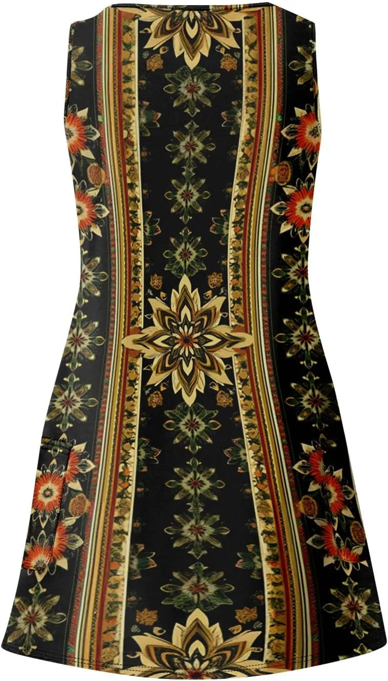 Summer Dresses for Women 2025 Casual Bohemian Vacation Printed Tank Top with Pocket Dress Casual Dresses