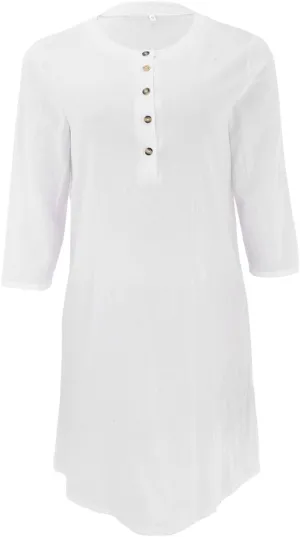 Summer Dresses for Women 2025 Casual Button Crewneck Midi Sundress Half Sleeve Casual Shift Work Dress Resort Wear 1