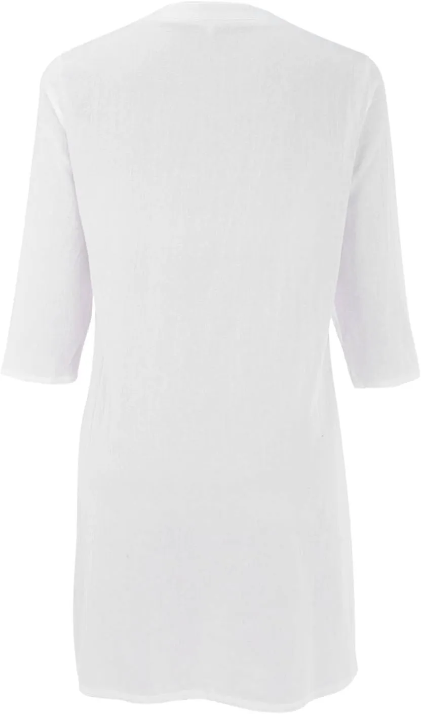 Summer Dresses for Women 2025 Casual Button Crewneck Midi Sundress Half Sleeve Casual Shift Work Dress Resort Wear 1