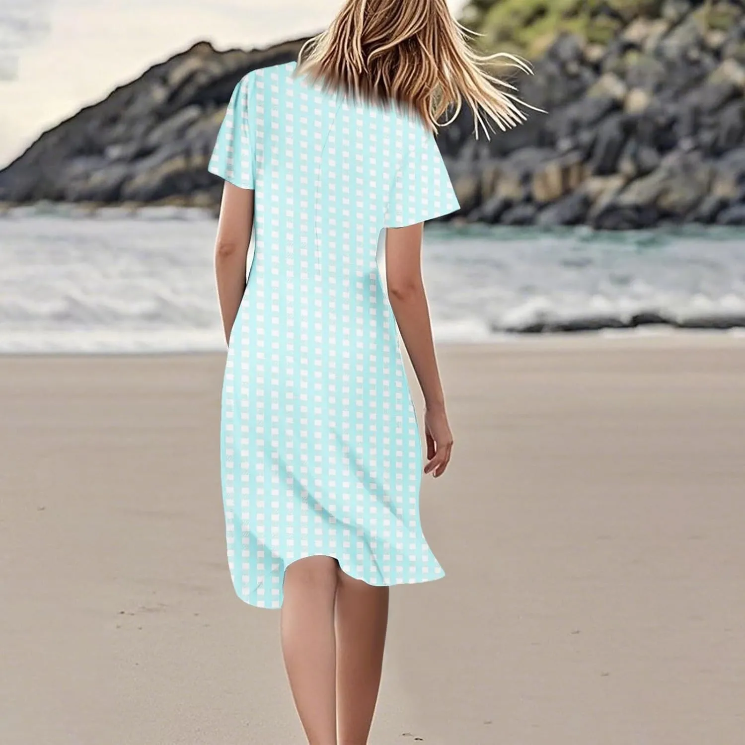 Summer Dresses for Women 2025 Short Sleeve Casual Floral Mide Dresses V-Neck Floral Beach Vacation Party Dress