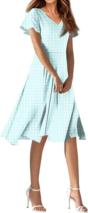 Summer Dresses for Women 2025 Short Sleeve Casual Floral Mide Dresses V-Neck Floral Beach Vacation Party Dress