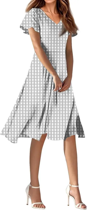 Summer Dresses for Women 2025 Short Sleeve Casual Floral Mide Dresses V-Neck Floral Beach Vacation Party Dress