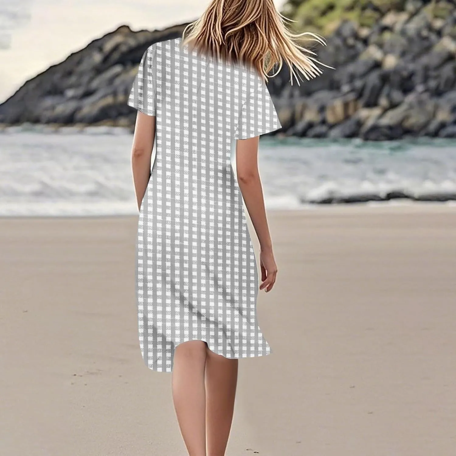 Summer Dresses for Women 2025 Short Sleeve Casual Floral Mide Dresses V-Neck Floral Beach Vacation Party Dress