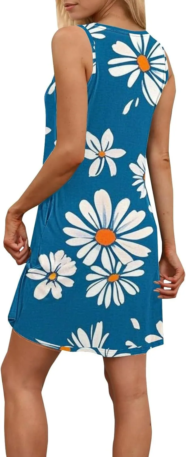 Summer Dresses for Women 2025 Sleeveless Sundresses Beach Casual Dress Casual Loose Sun Dress with Pockets