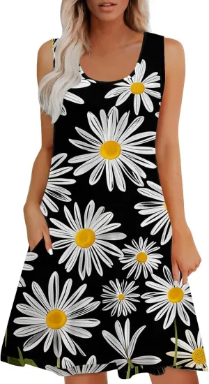 Summer Dresses for Women 2025 Sleeveless Sundresses Beach Casual Dress Casual Loose Sun Dress with Pockets
