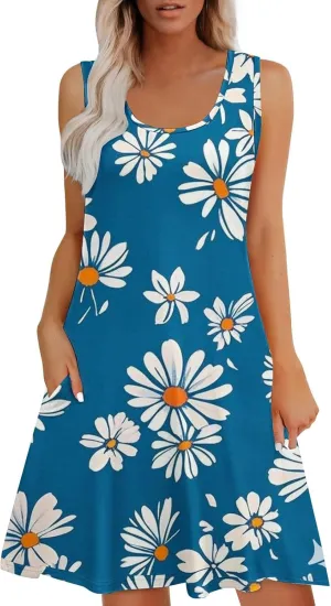 Summer Dresses for Women 2025 Sleeveless Sundresses Beach Casual Dress Casual Loose Sun Dress with Pockets