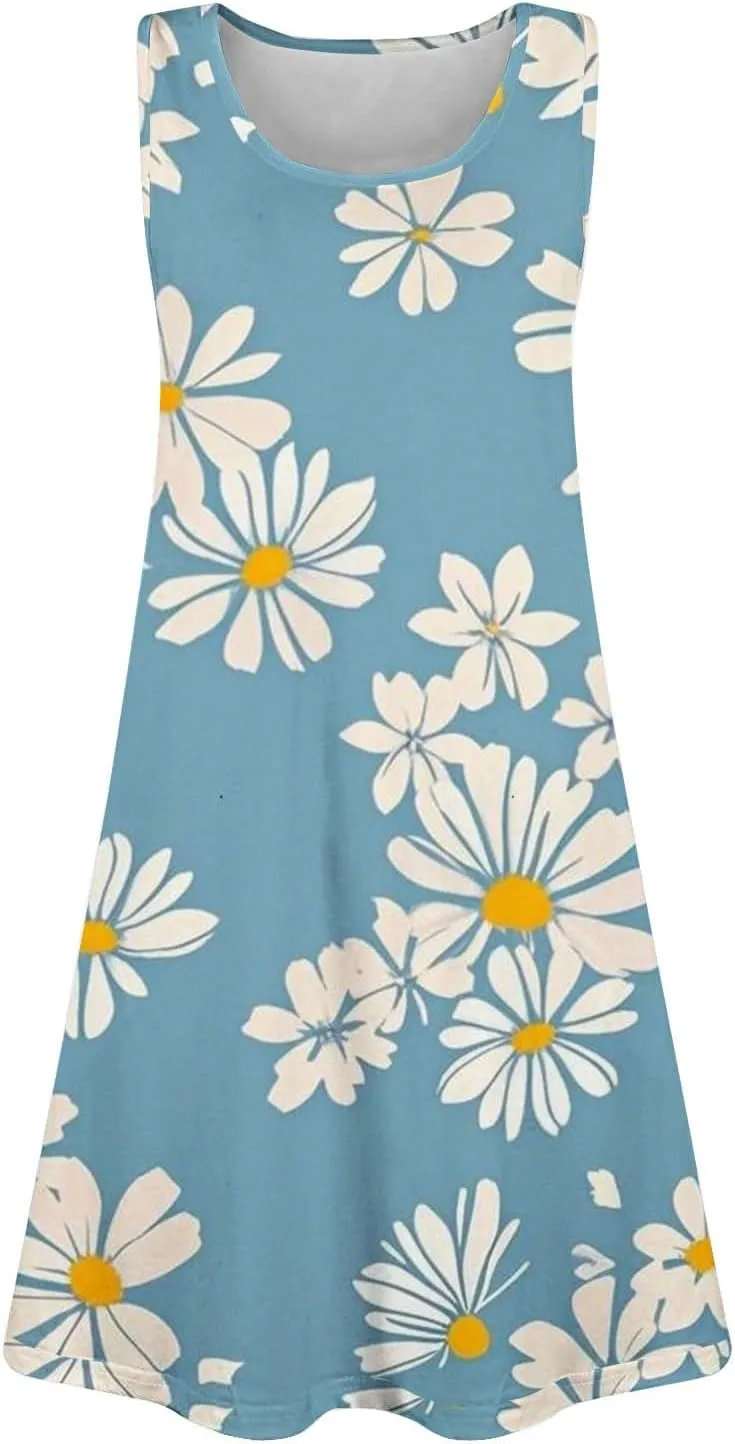 Summer Dresses for Women 2025 Sleeveless Sundresses Beach Casual Dress Casual Loose Sun Dress with Pockets
