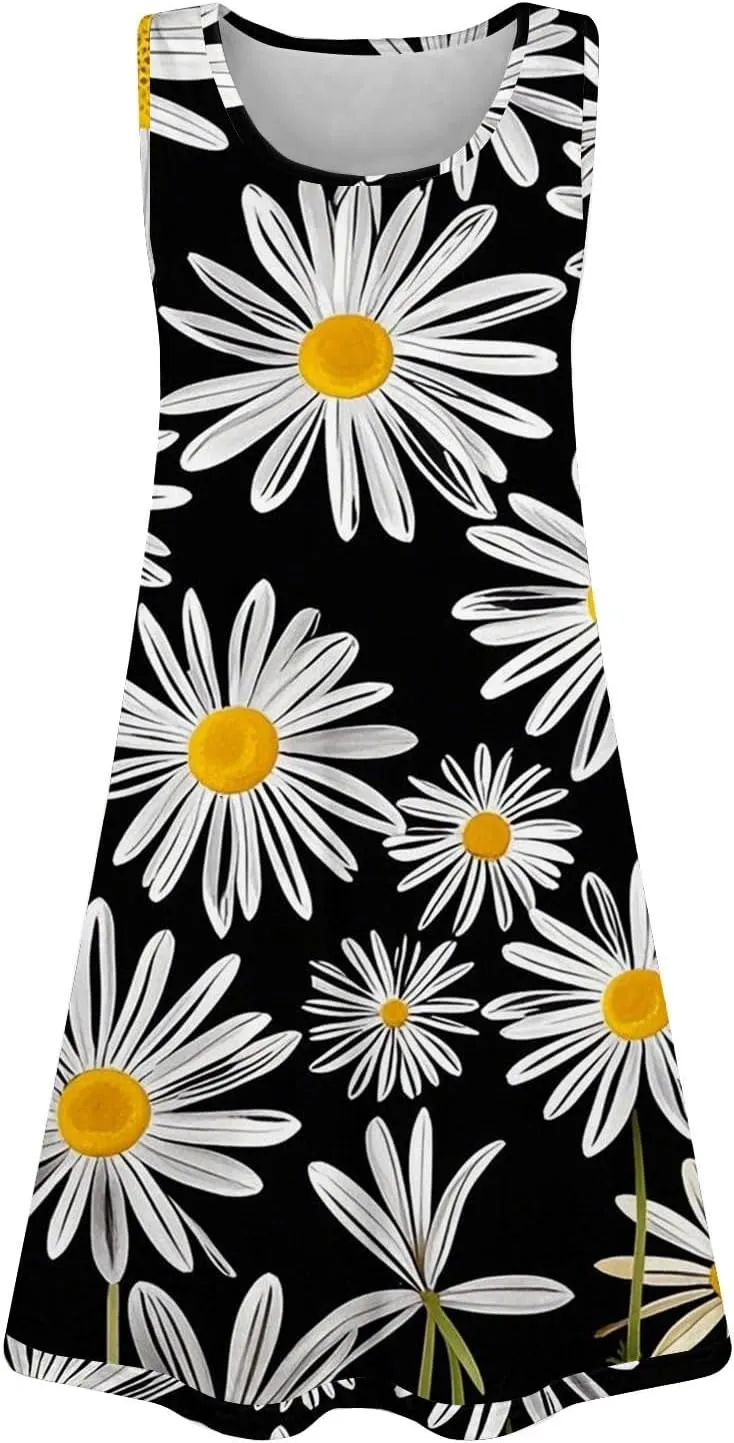 Summer Dresses for Women 2025 Sleeveless Sundresses Beach Casual Dress Casual Loose Sun Dress with Pockets