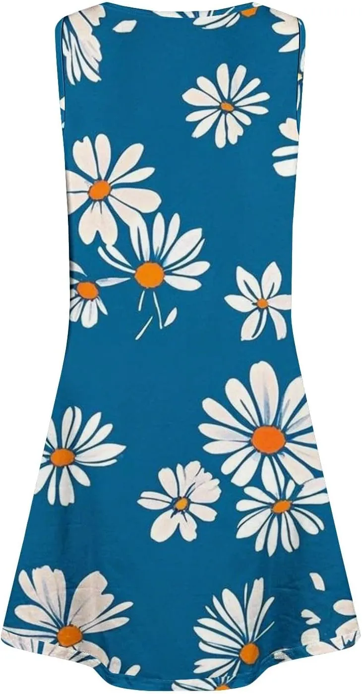 Summer Dresses for Women 2025 Sleeveless Sundresses Beach Casual Dress Casual Loose Sun Dress with Pockets
