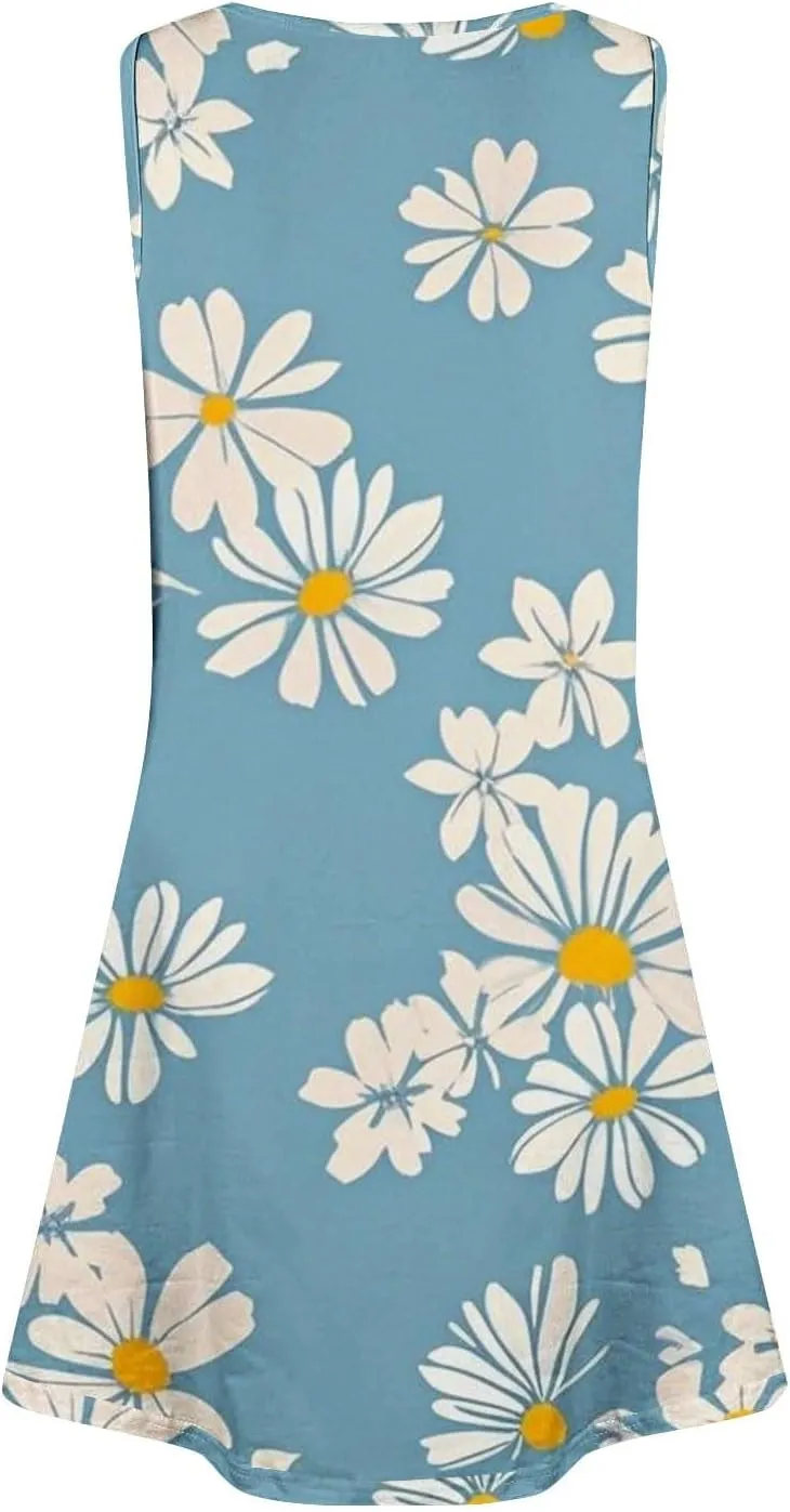 Summer Dresses for Women 2025 Sleeveless Sundresses Beach Casual Dress Casual Loose Sun Dress with Pockets