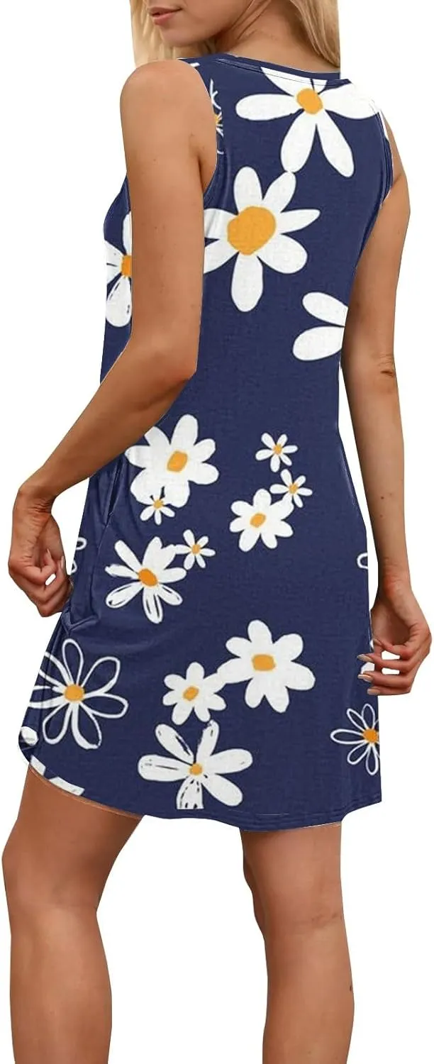 Summer Dresses for Women 2025 Sleeveless Sundresses Beach Casual Dress Casual Loose Sun Dress with Pockets