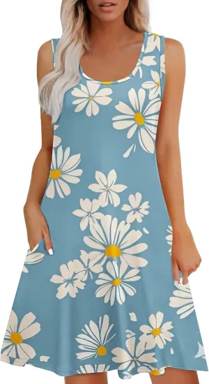 Summer Dresses for Women 2025 Sleeveless Sundresses Beach Casual Dress Casual Loose Sun Dress with Pockets