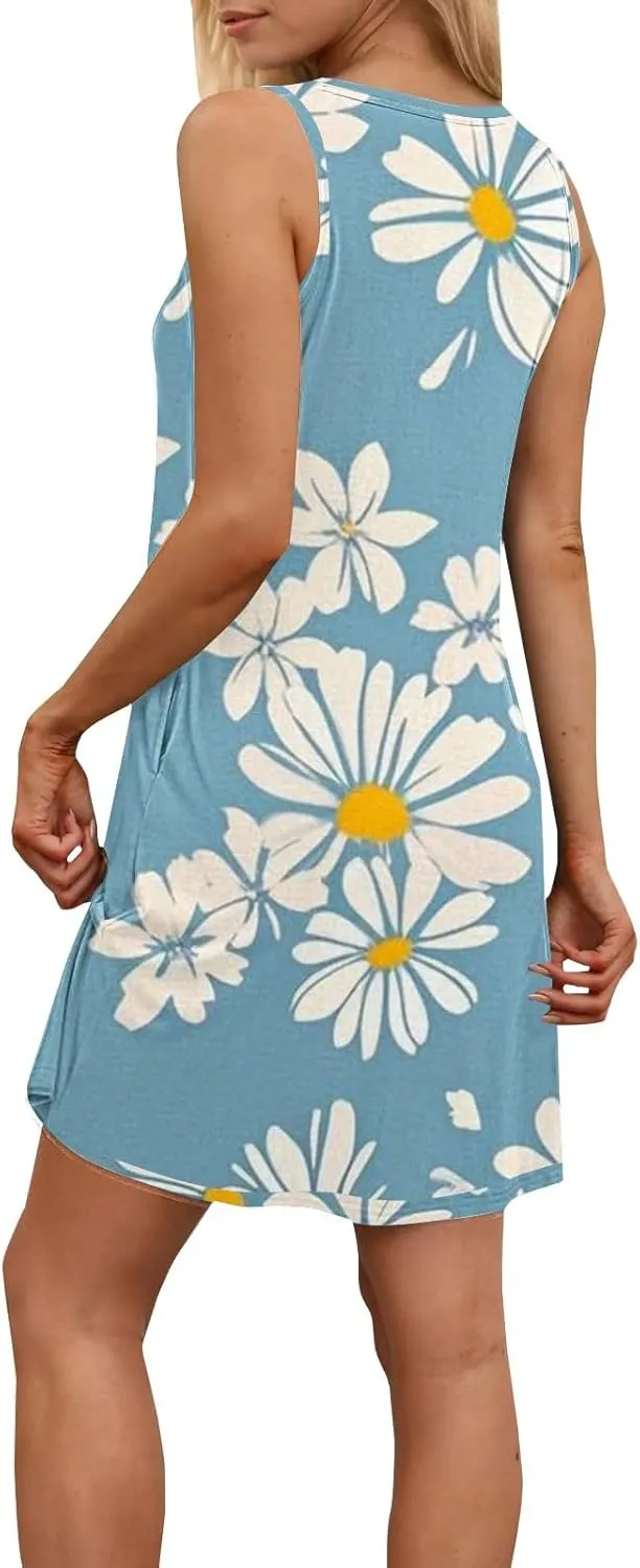 Summer Dresses for Women 2025 Sleeveless Sundresses Beach Casual Dress Casual Loose Sun Dress with Pockets
