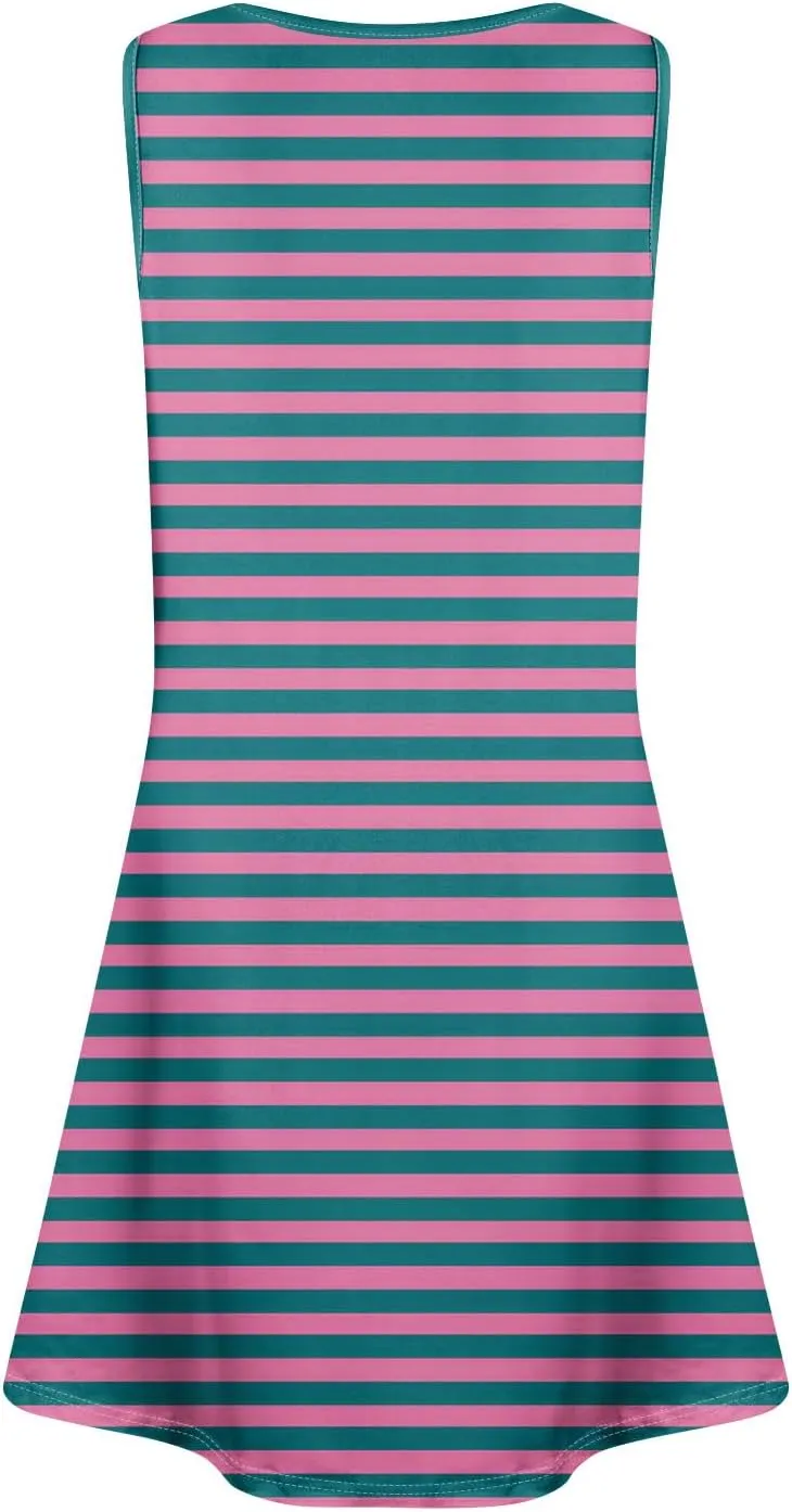Summer Dresses for Women Sundress Beach Dress Sleeveless Mini Tank Dress Patterned Hawaiian Vest Dresses with Pocket