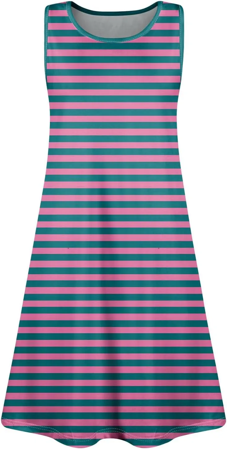 Summer Dresses for Women Sundress Beach Dress Sleeveless Mini Tank Dress Patterned Hawaiian Vest Dresses with Pocket