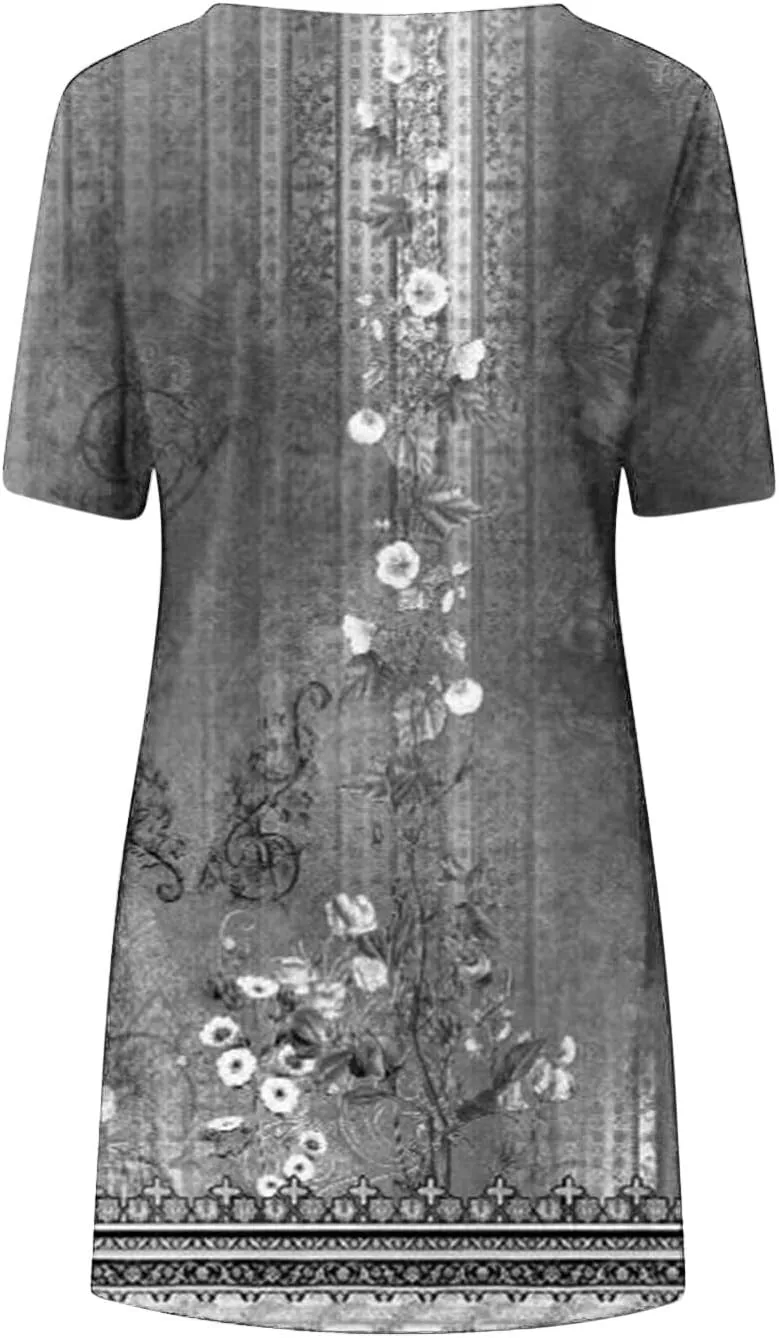 Summer Dresses for Women Vacation 2024 Casual Sloral Short Sleeve Sundresses Casual V Neck Boho Swing Dress