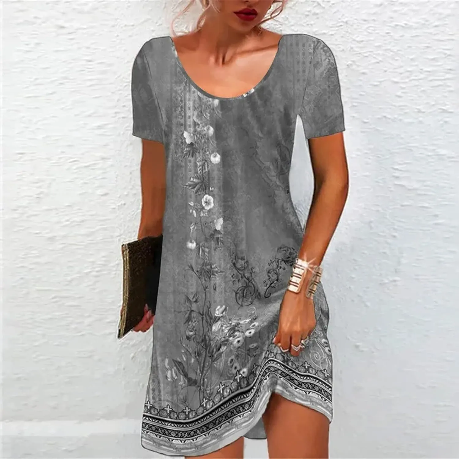 Summer Dresses for Women Vacation 2024 Casual Sloral Short Sleeve Sundresses Casual V Neck Boho Swing Dress