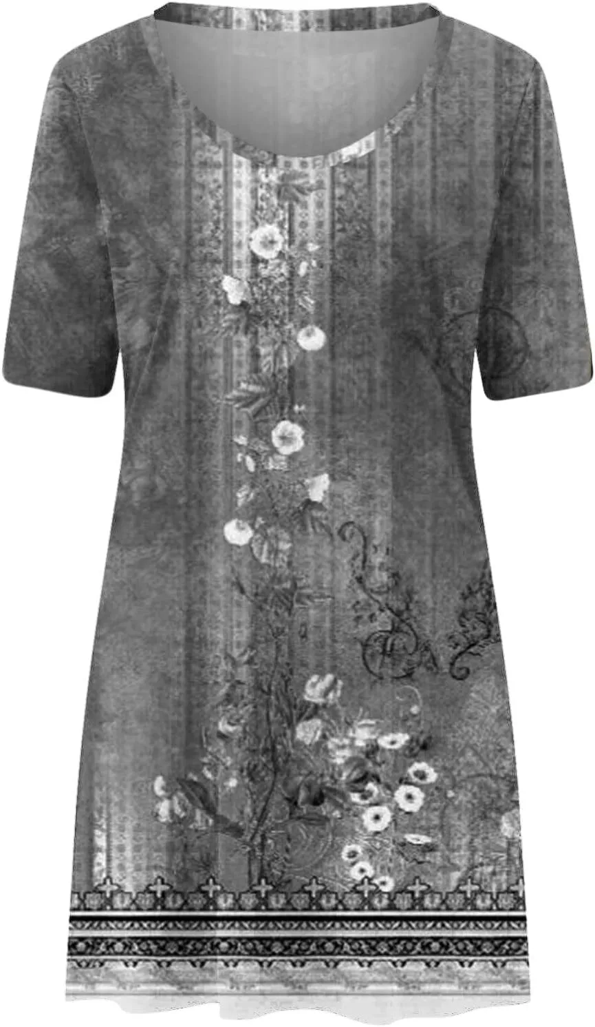 Summer Dresses for Women Vacation 2024 Casual Sloral Short Sleeve Sundresses Casual V Neck Boho Swing Dress