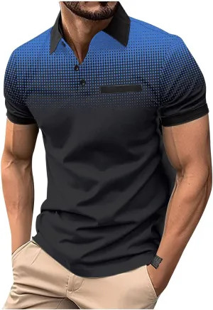 Summer Shirt for Men Casual Loose Fit V-Neck Gradient Color T Shirt Formal Button Up Short Sleeve Tees Loose Pullover