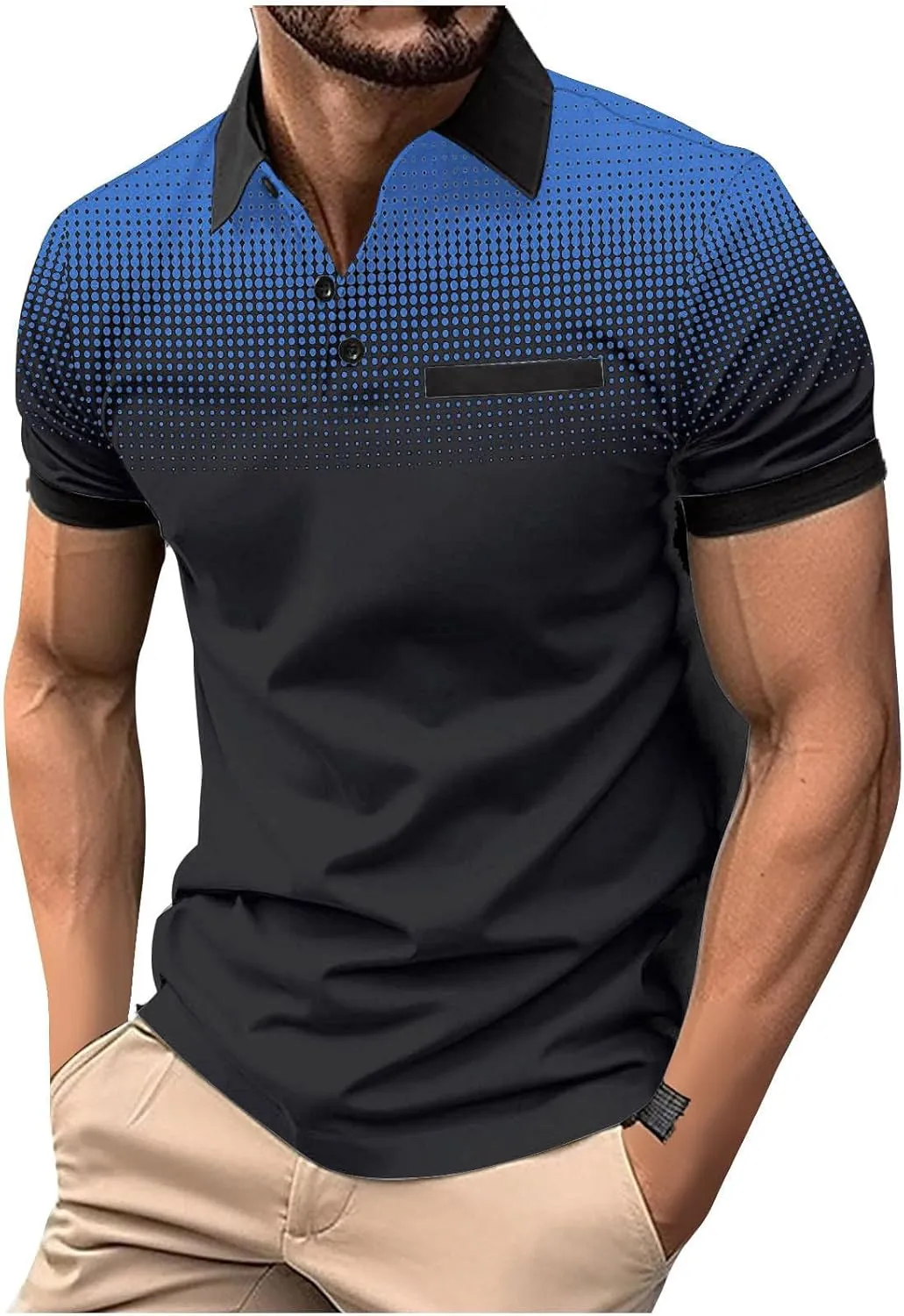 Summer Shirt for Men Casual Loose Fit V-Neck Gradient Color T Shirt Formal Button Up Short Sleeve Tees Loose Pullover