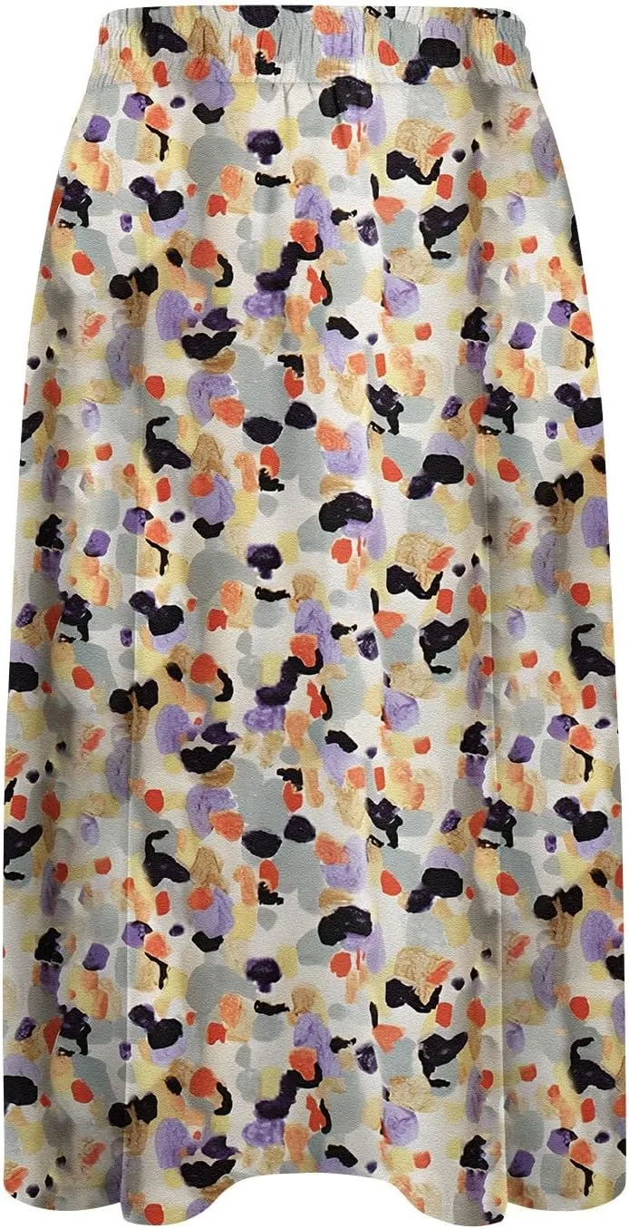Summer Skirts for Women 2025 Elastic High Waisted Floral Midi Skirt Baggy Boho Beach Flowy Swing Skirts with Pockets
