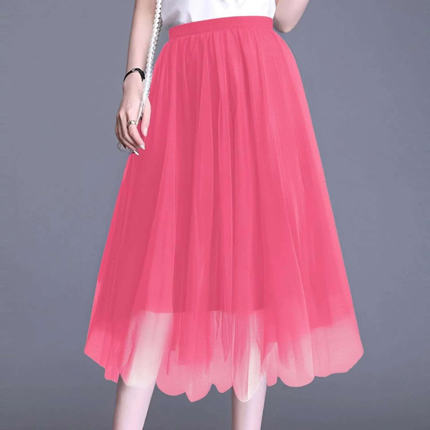 Summer Skirts for Women Loose Casual Trendy Solid Color Flowy Vacation Mesh Tulle Skirts, S-XL