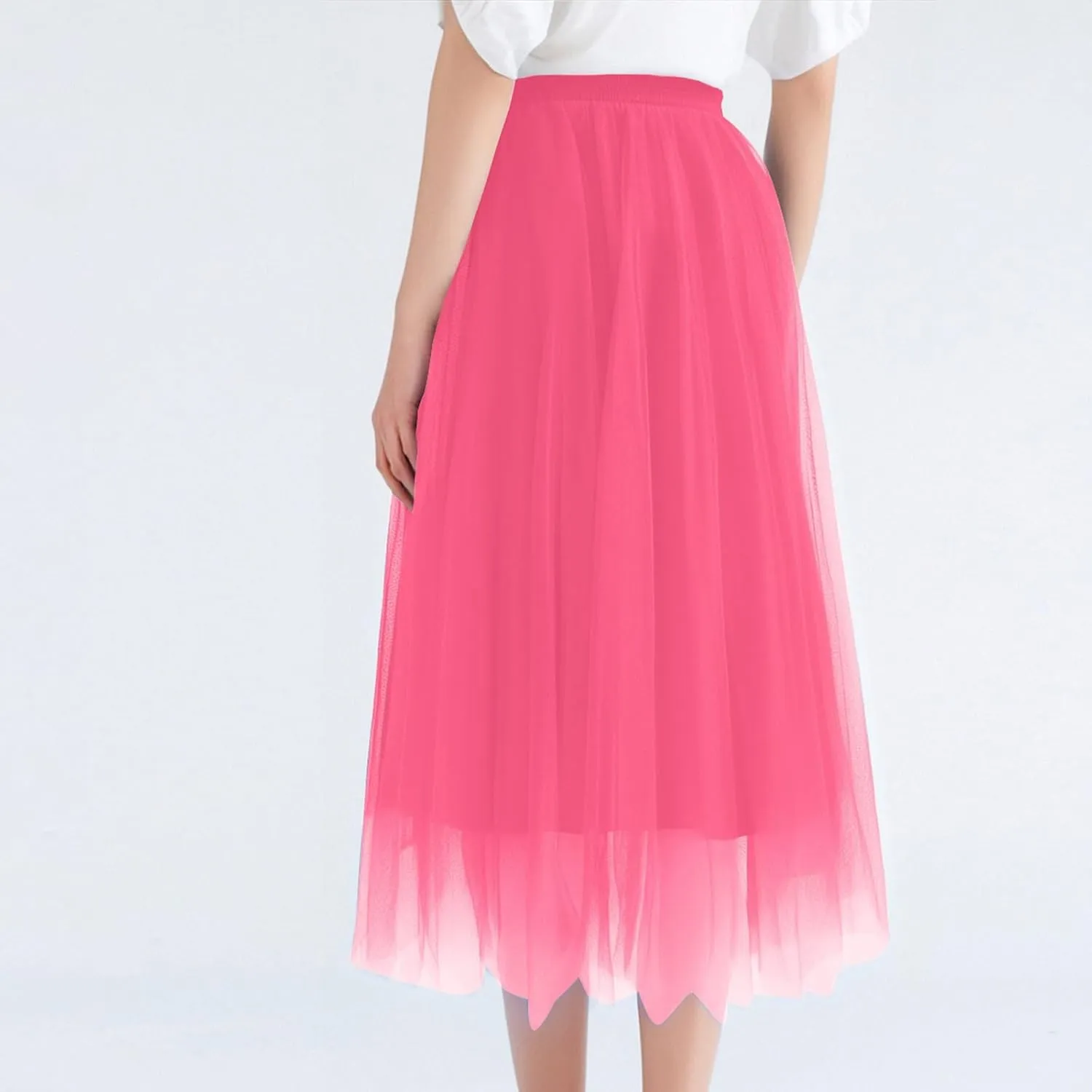 Summer Skirts for Women Loose Casual Trendy Solid Color Flowy Vacation Mesh Tulle Skirts, S-XL