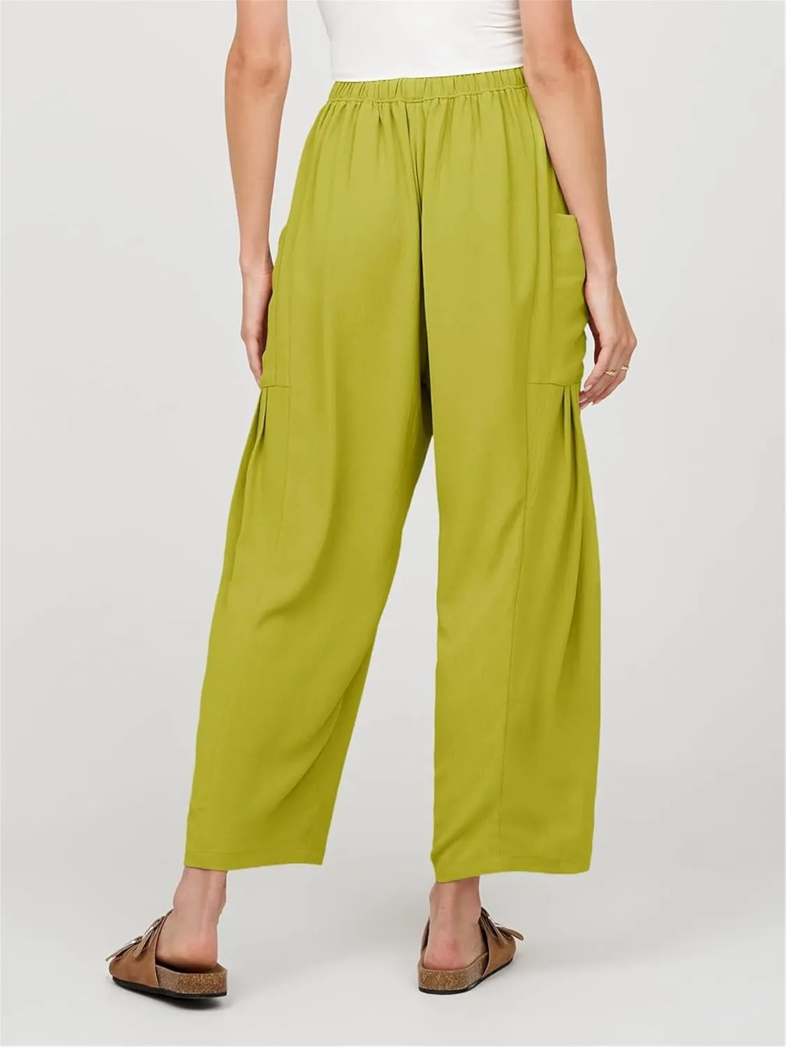 Summer Womens Capri Pants Loose Boho Wide Leg Cropped Pants Casual High Waist Drawstring Palazzo Pant with Pockets