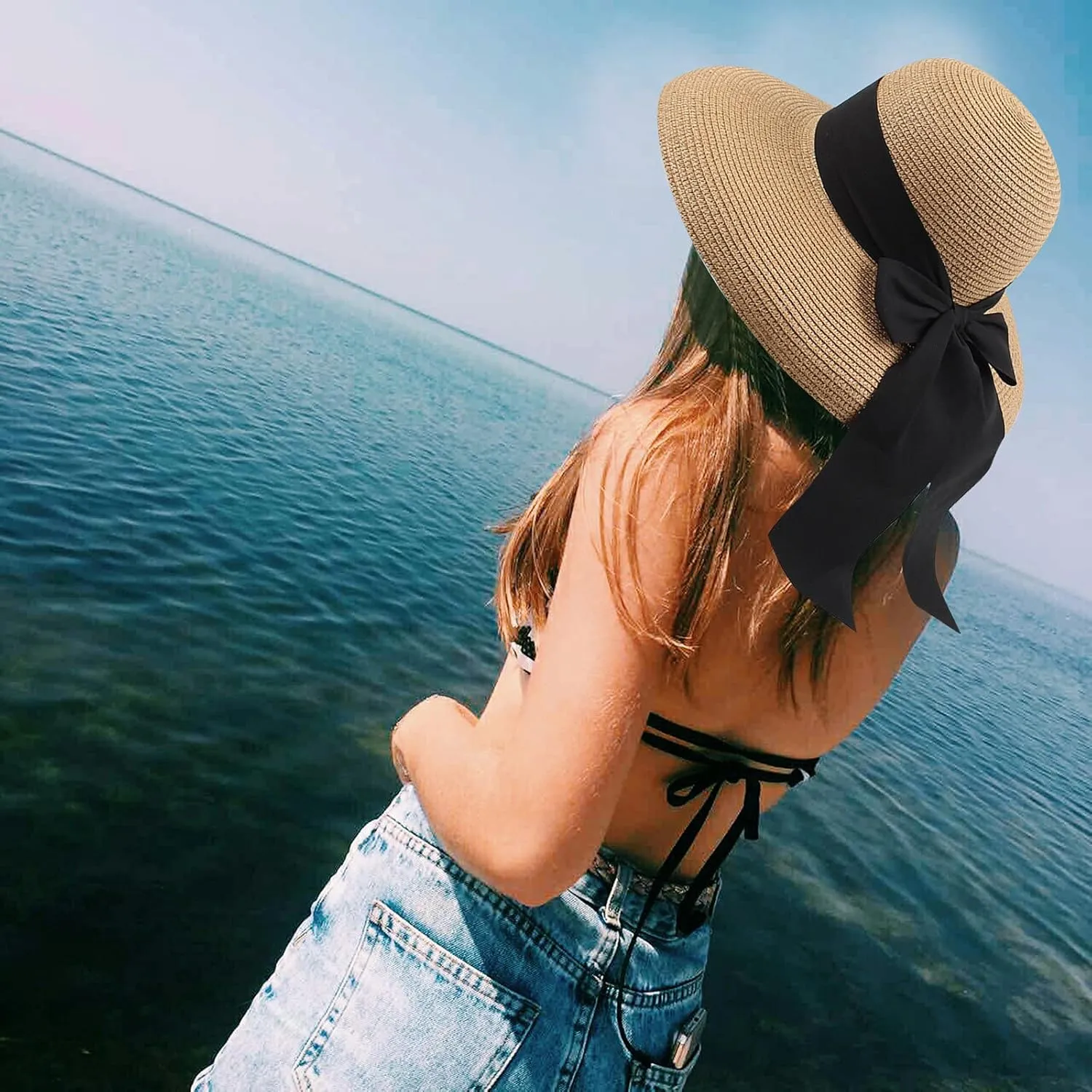 Sun Hats for Women Oversize Wide Brim Straw Beach Hat UV Protection Floppy Foldable Roll-Up Travel Summer UPF 50 
