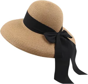 Sun Hats for Women Oversize Wide Brim Straw Beach Hat UV Protection Floppy Foldable Roll-Up Travel Summer UPF 50 