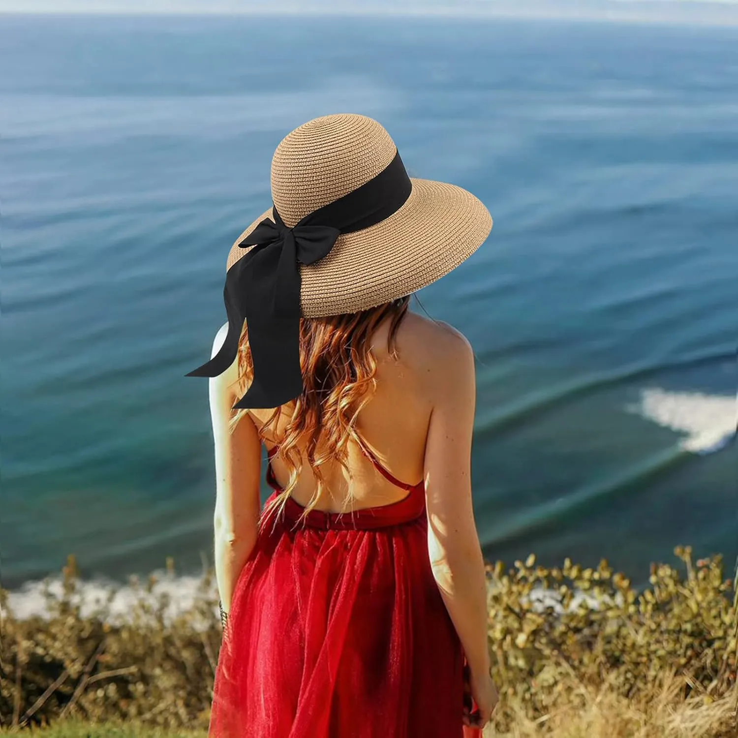 Sun Hats for Women Oversize Wide Brim Straw Beach Hat UV Protection Floppy Foldable Roll-Up Travel Summer UPF 50 